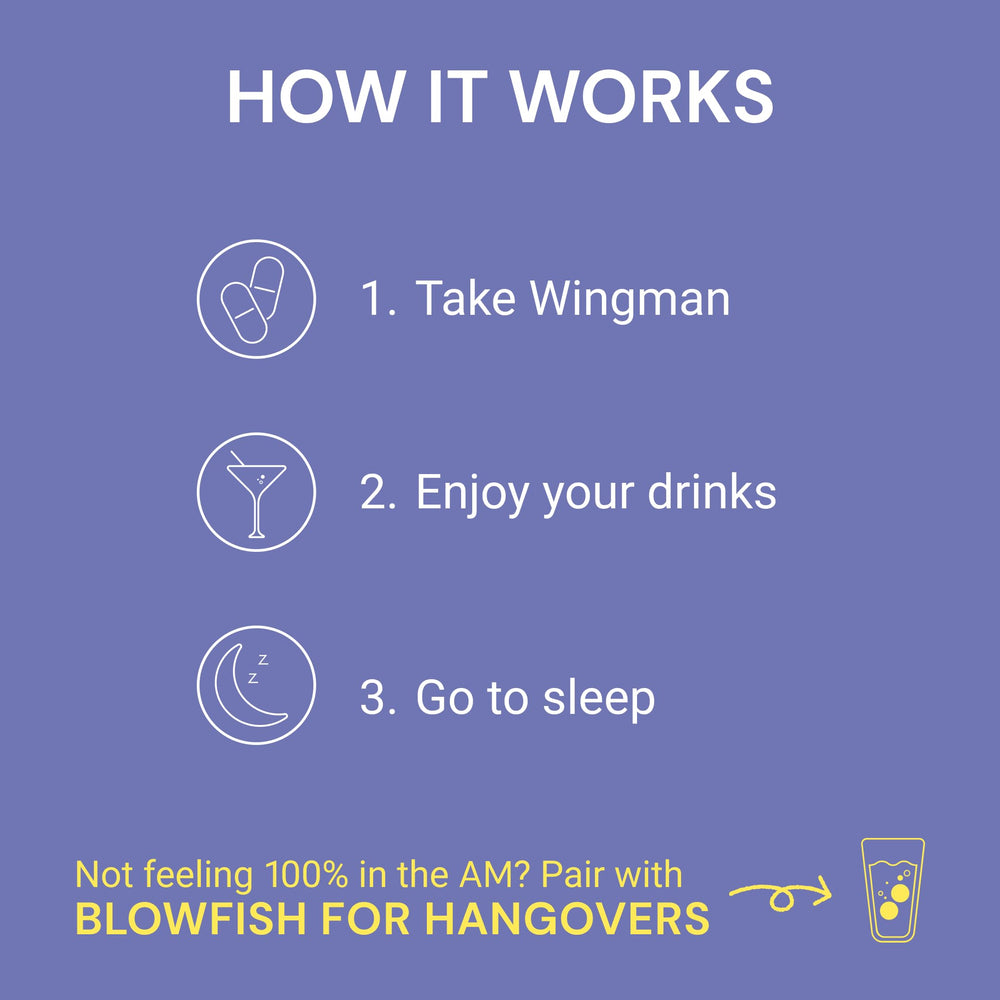 Blowfish Wingman electrolyte blend supports hydration during celebrations.