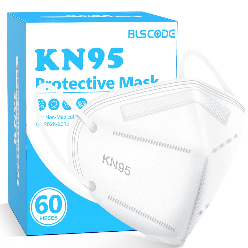 BLScode KN95 face mask 60-pack shown in protective packaging for quick access.