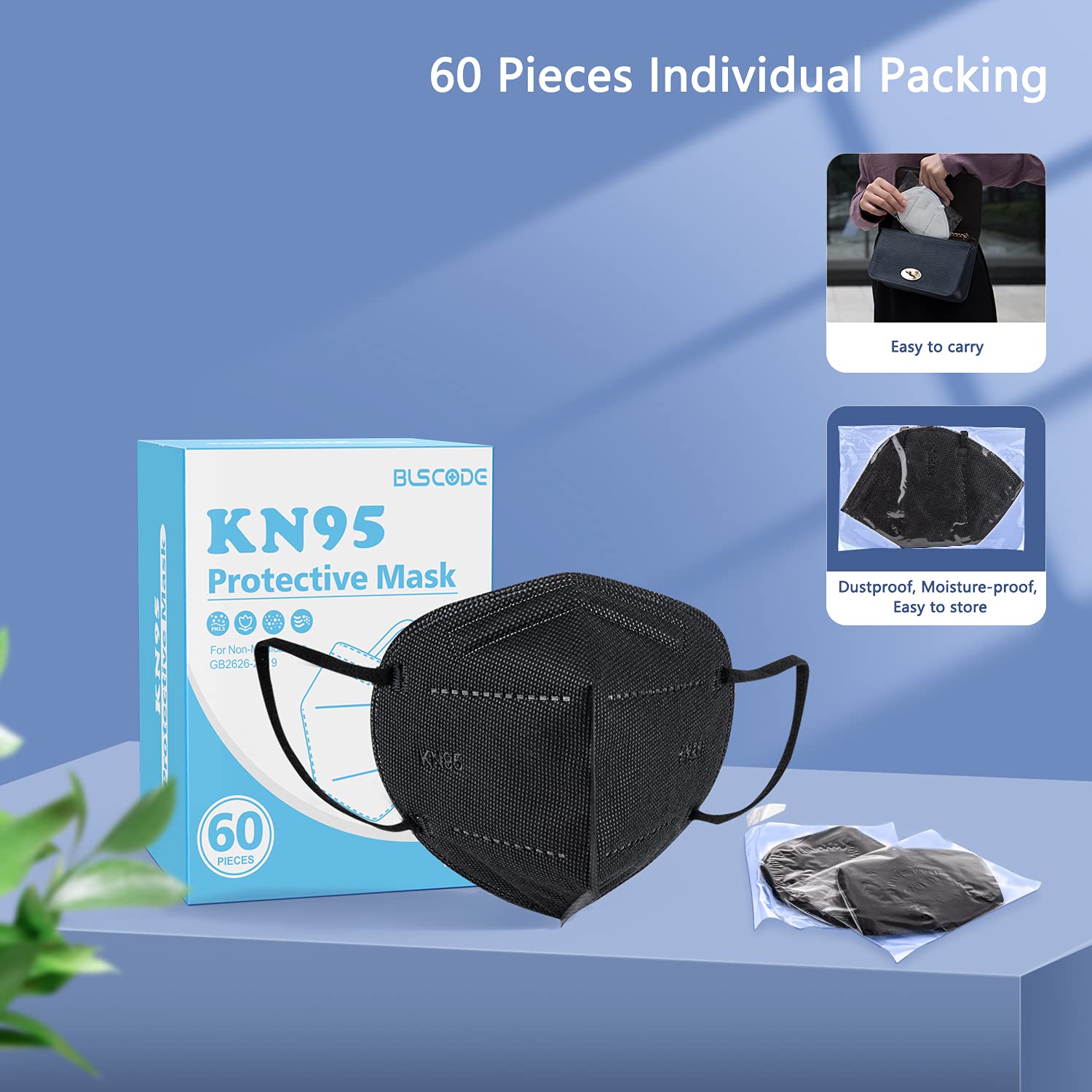 Packaging illustration for hygiene and portability of BLScode KN95