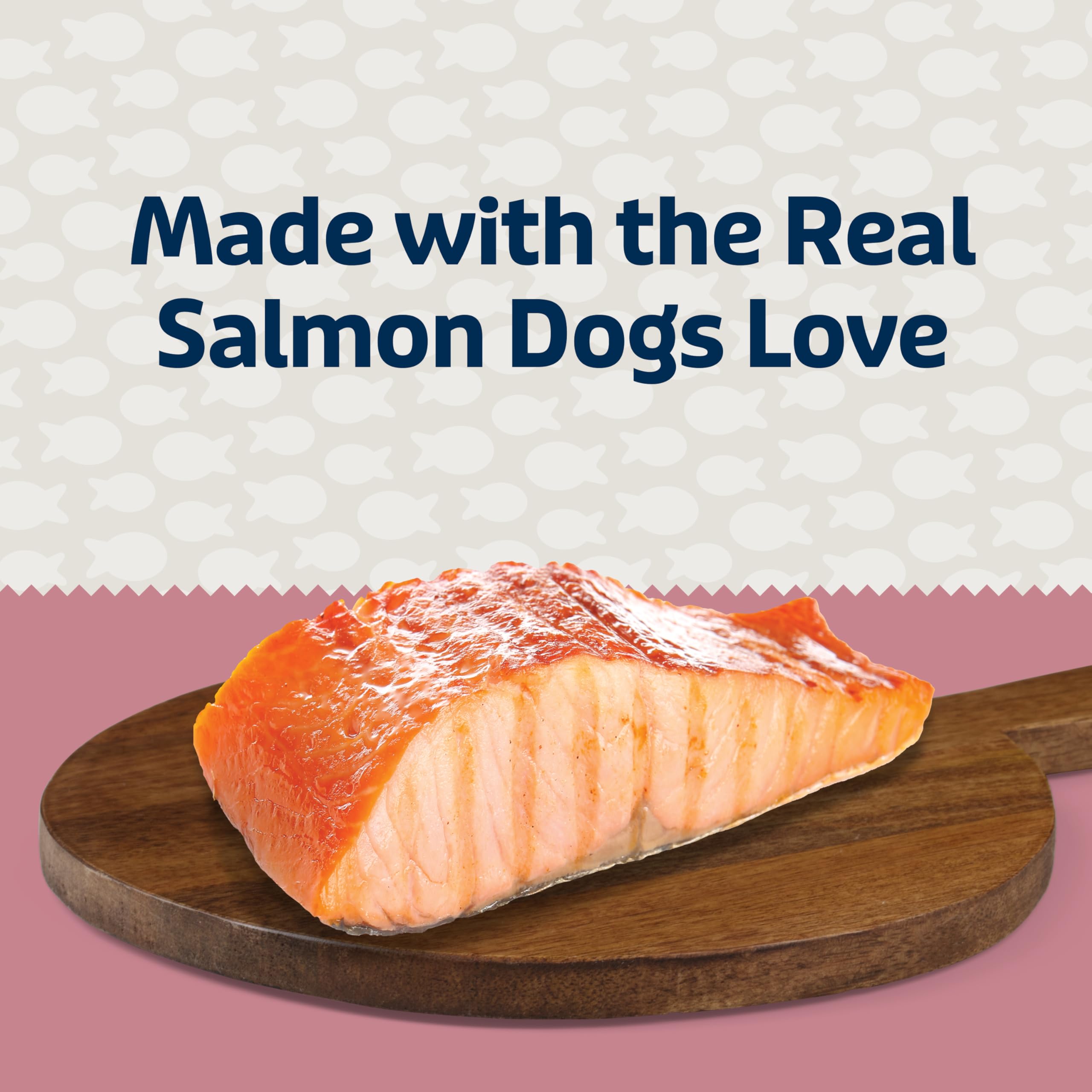 Dog enjoying Blue Bits Salmon Morsels provides tasty daily reward