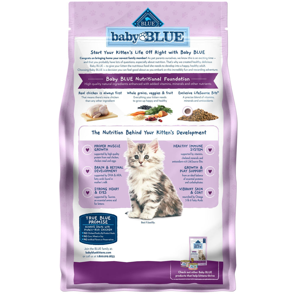Blue Buffalo Baby BLUE dha-ara cognitive-support emphasizing kitten brain and eye development.