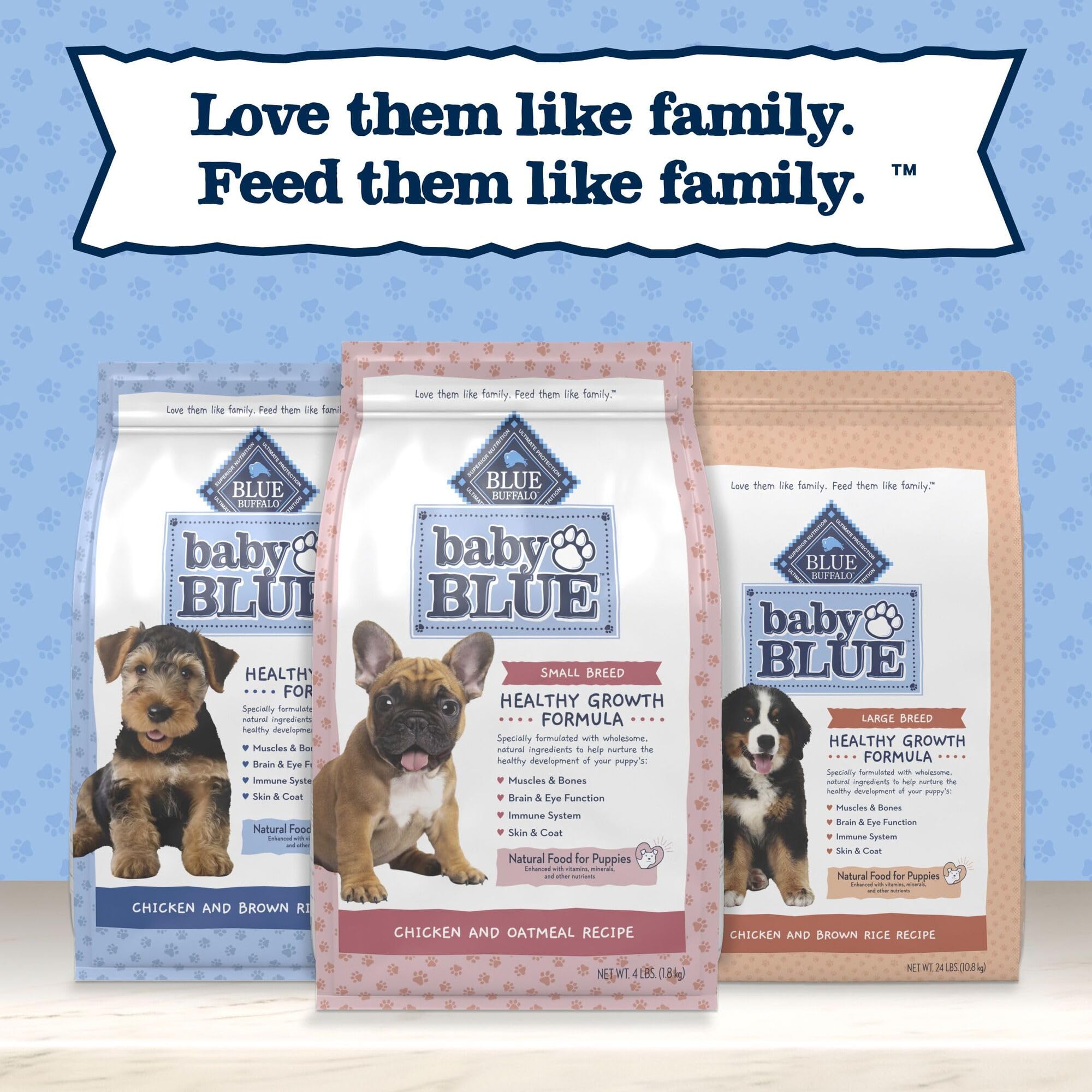 Blue Buffalo Baby BLUE ingredient panel showing chicken as first ingredient.
