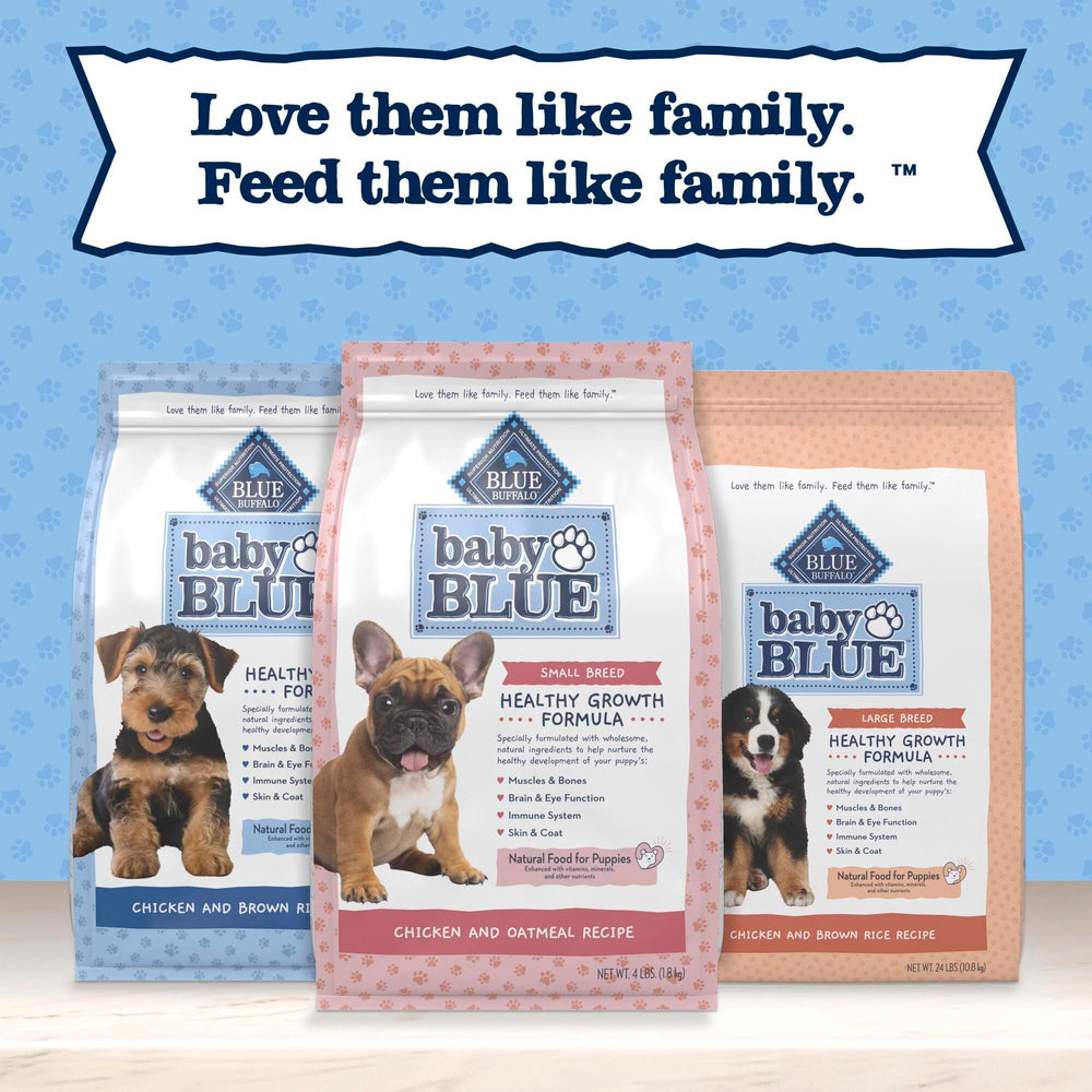Blue Buffalo Baby BLUE ingredient panel showing chicken as first ingredient.