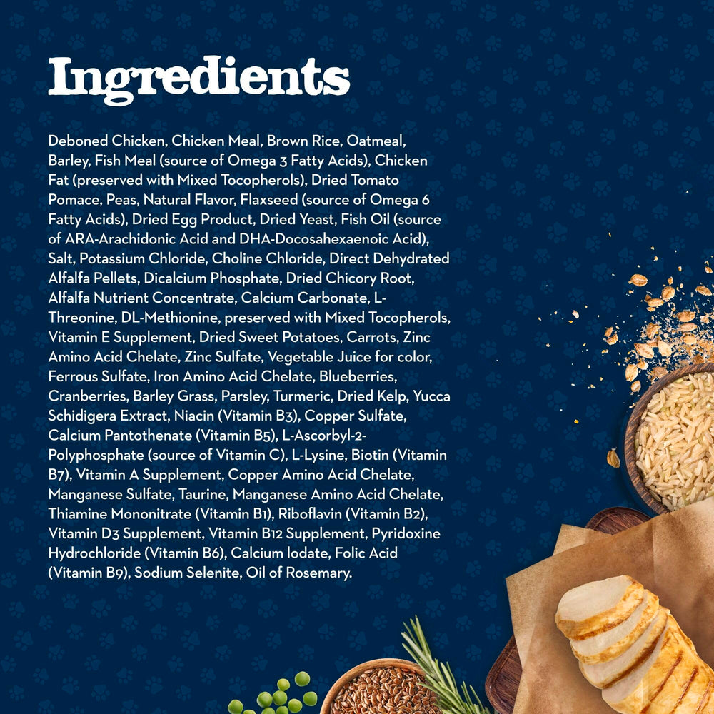 Blue Buffalo Baby BLUE no corn, wheat or soy highlights wholesome ingredients.