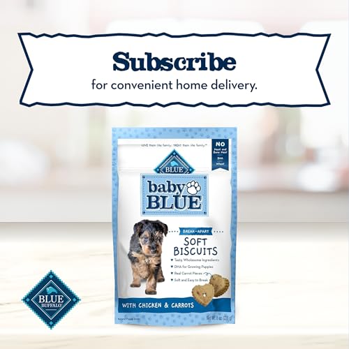 Blue Buffalo Baby Blue biscuits with carrot imagery on packaging