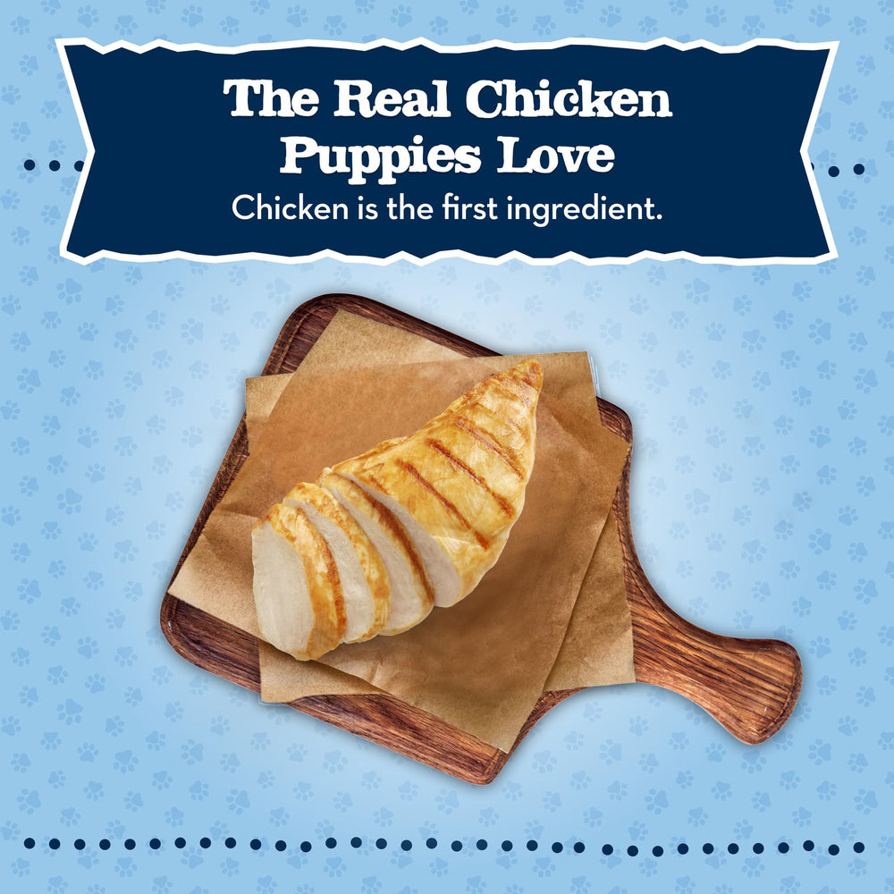 DHA-enriched Blue Buffalo Baby Blue puppy treats highlighting coat health