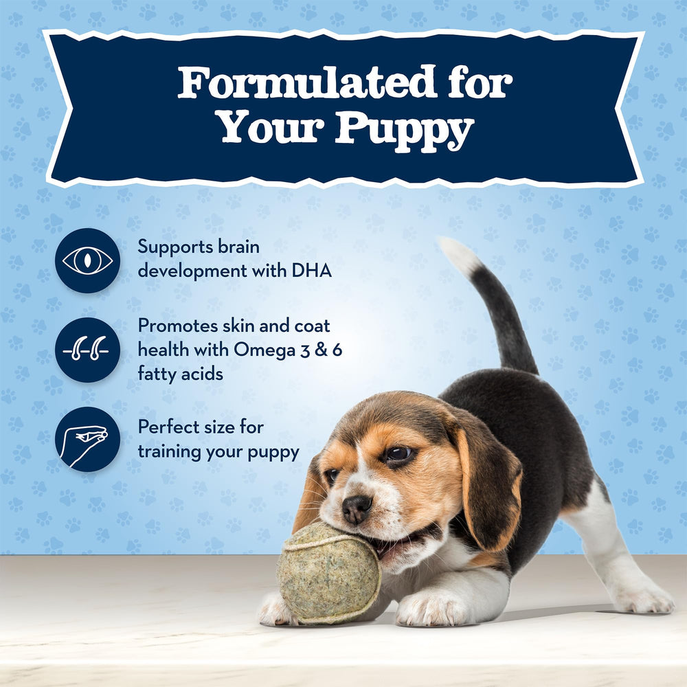 Blue Buffalo Baby BLUE Training Treats real chicken first label front.
