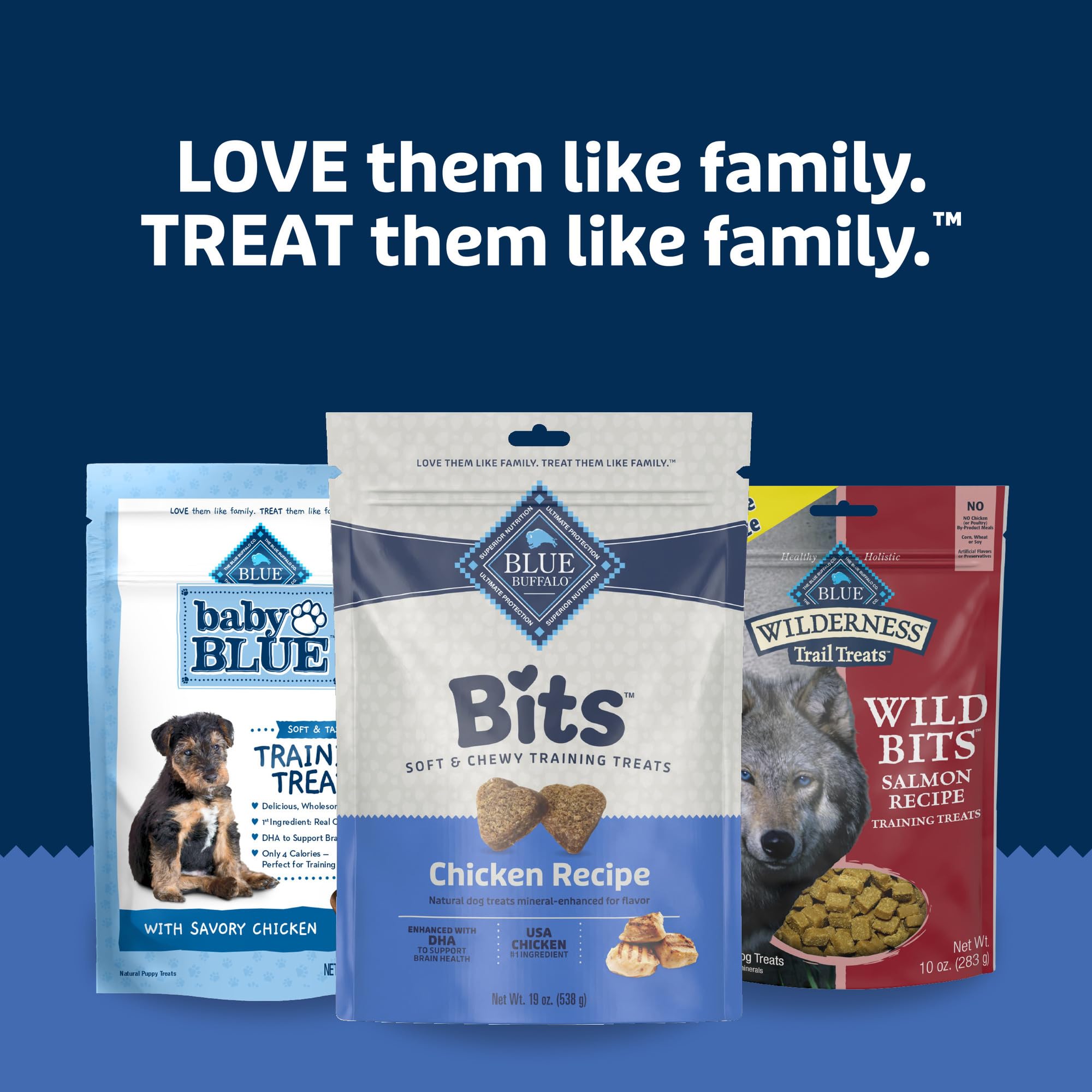 Blue Buffalo Bits 19-ounce bag on display, convenient for everyday rewards