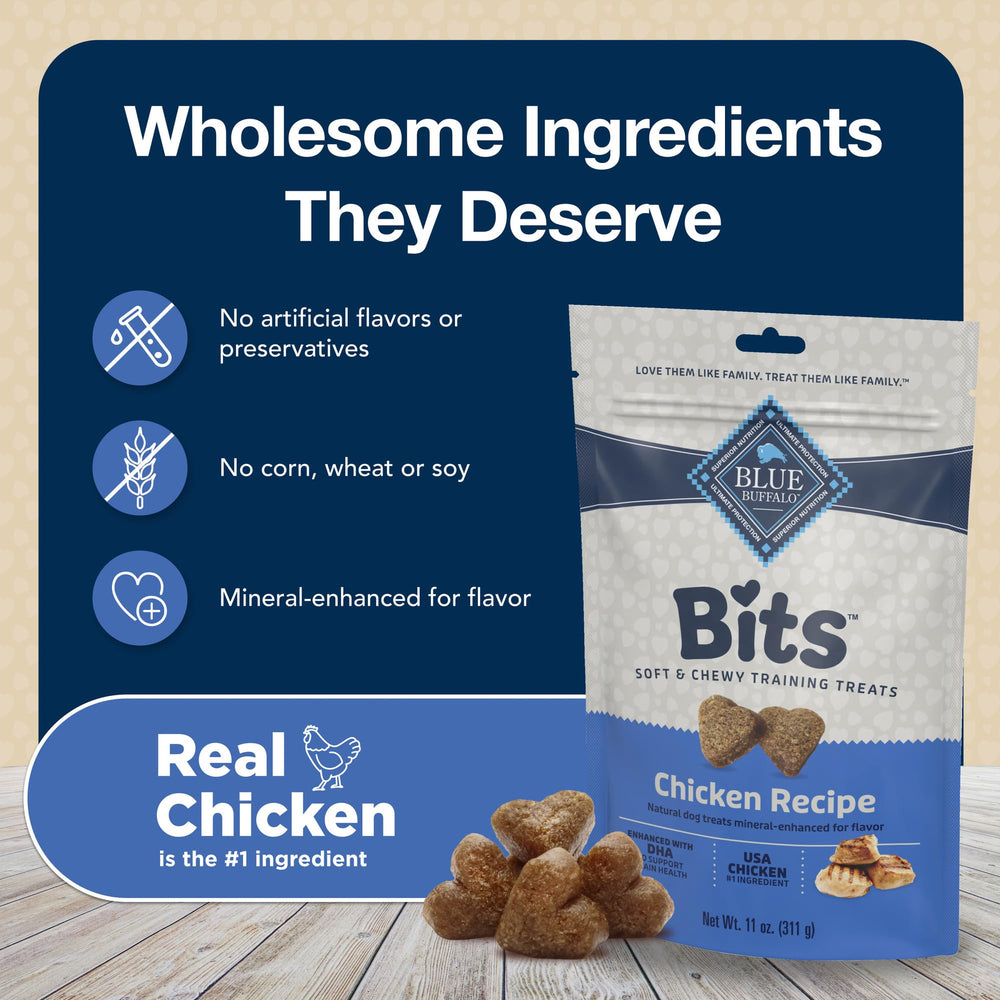 Blue Buffalo Bits treats without artificial preservatives, a healthier reward option.