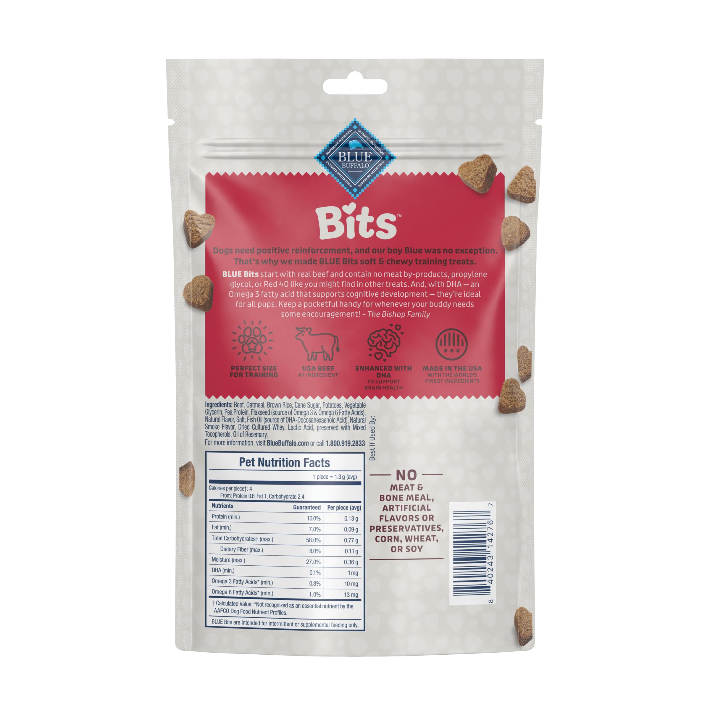 Close-up of Blue Buffalo Bits soft morsels showing moist texture for training.