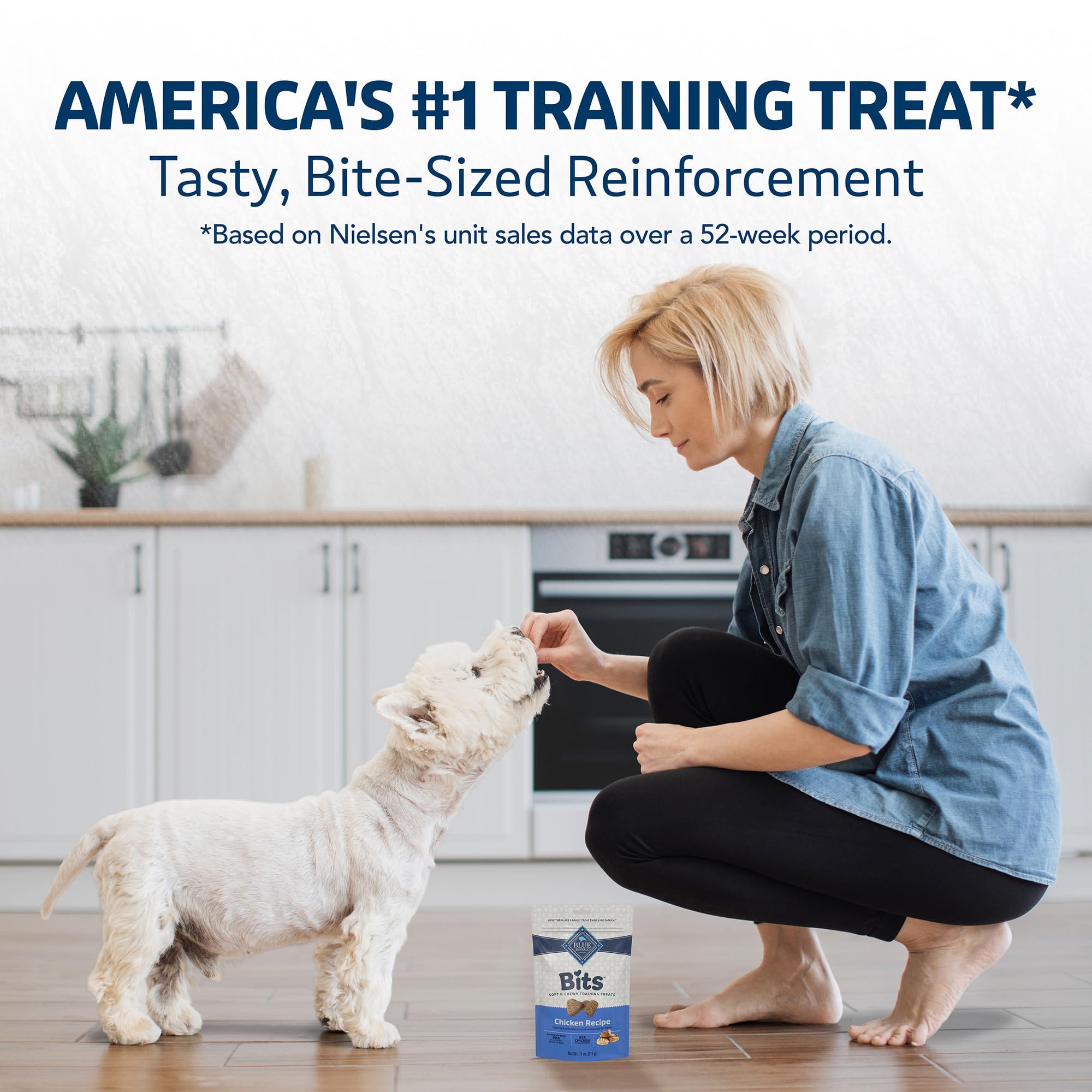 Blue Buffalo Bits training session with a dog, reinforcing positive behavior