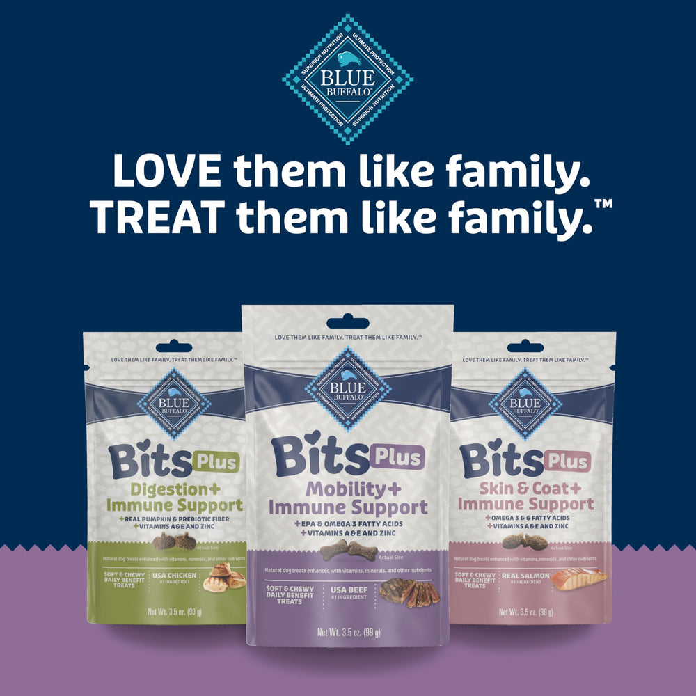 Blue Buffalo Blue Bits Plus real beef ingredients emphasize quality protein.