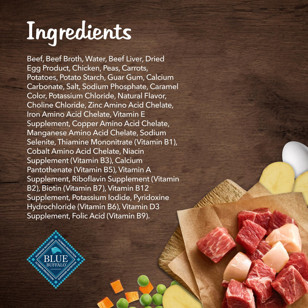 Blue Buffalo Blues Stew ingredients label highlighting no corn, wheat, or soy.