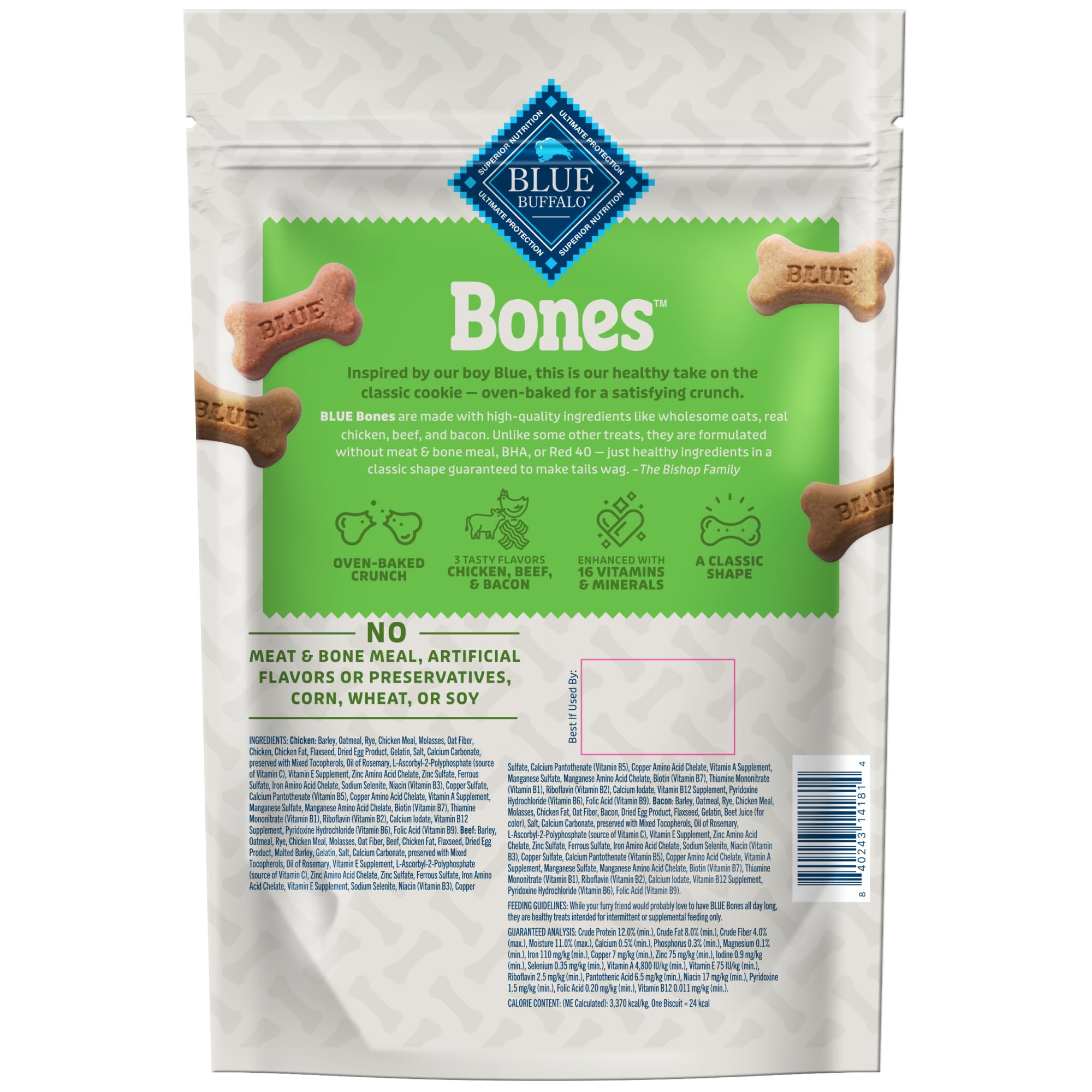 Blue Buffalo Bones chicken bone biscuit offering wholesome flavor for daily treats.