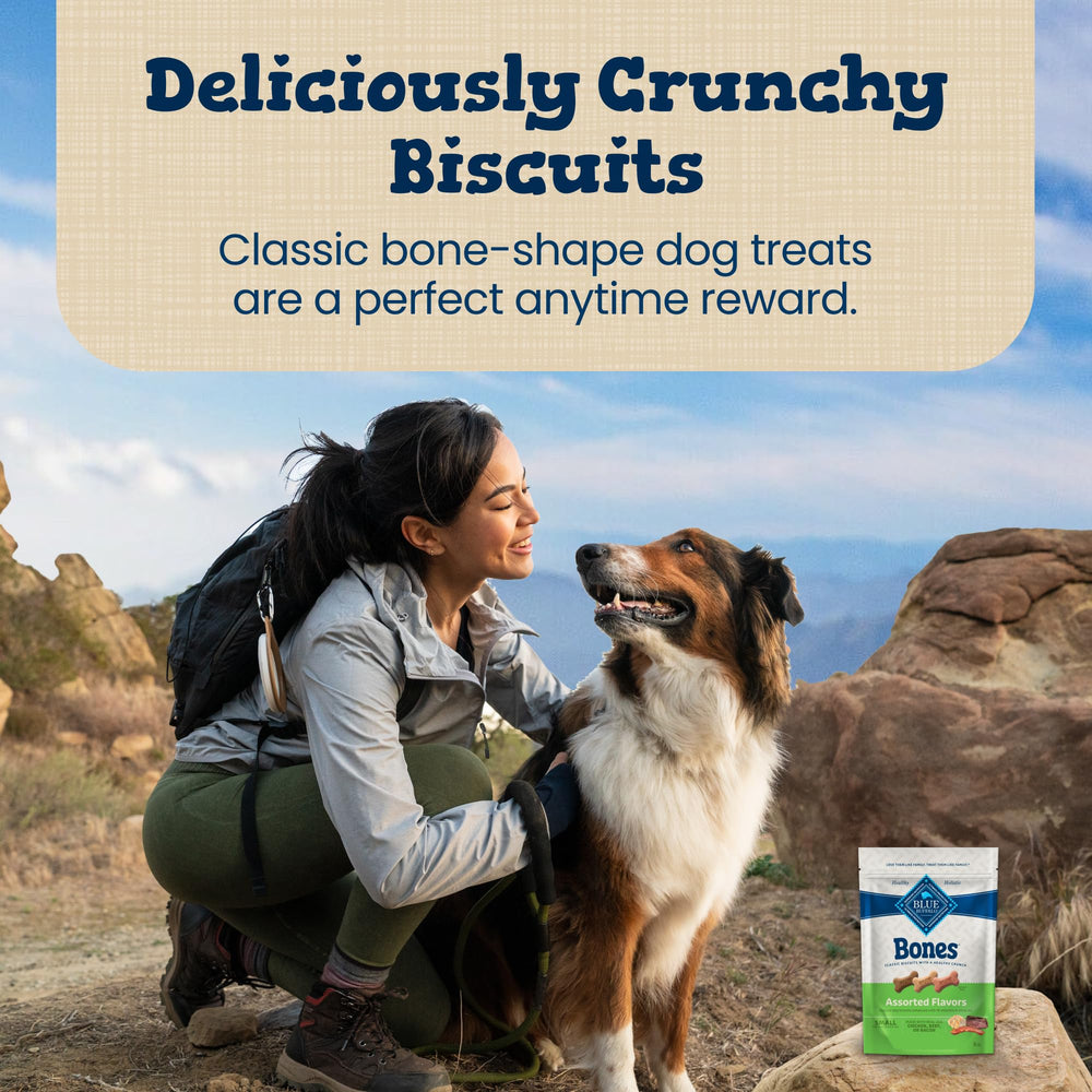 Blue Buffalo Bones classic bone shape delights dogs with familiar chew appeal.