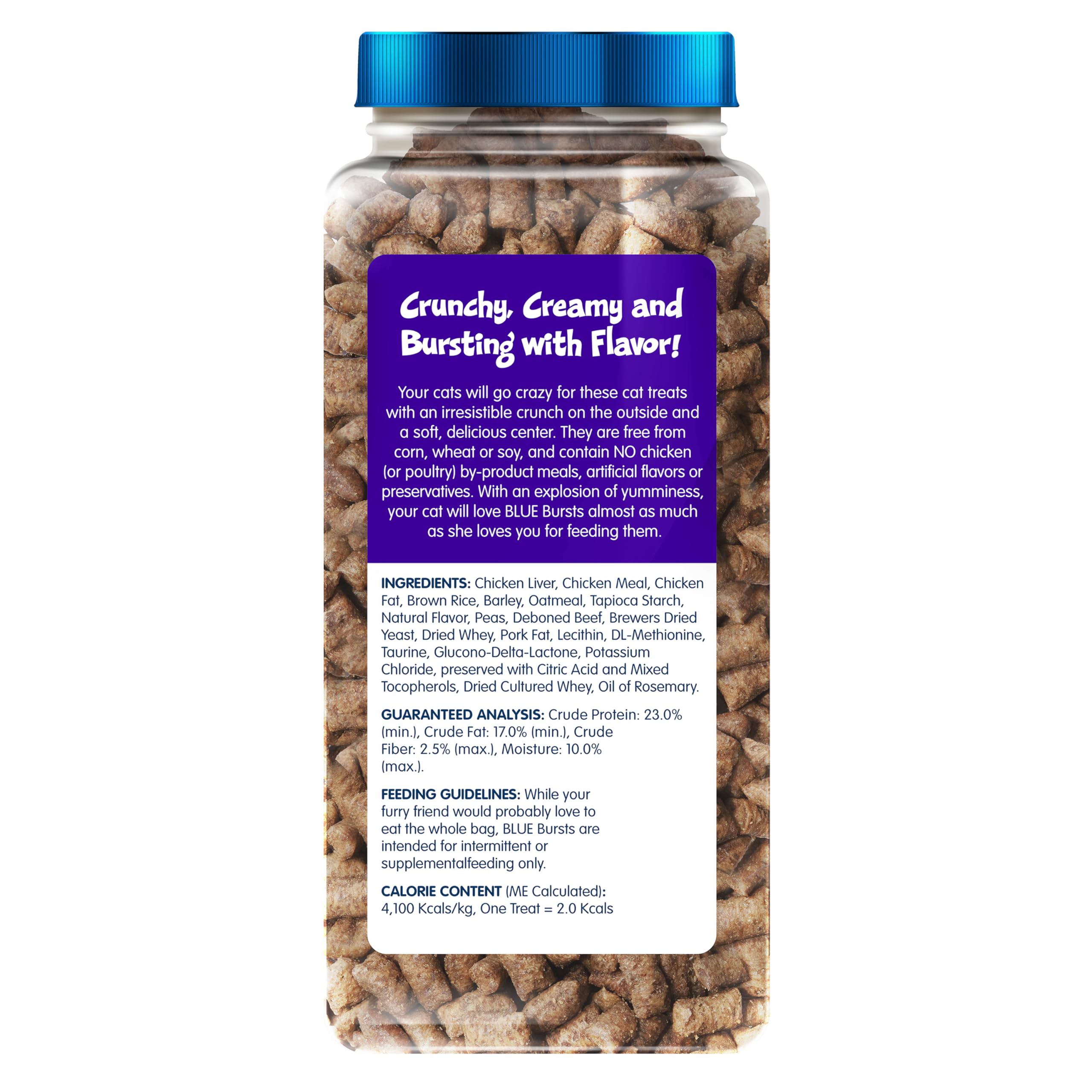 Blue Buffalo Bursts crunchy shell and creamy center entice cats during playtime.