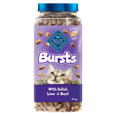 Blue Buffalo Bursts tub close-up with crunchy shell and creamy center.