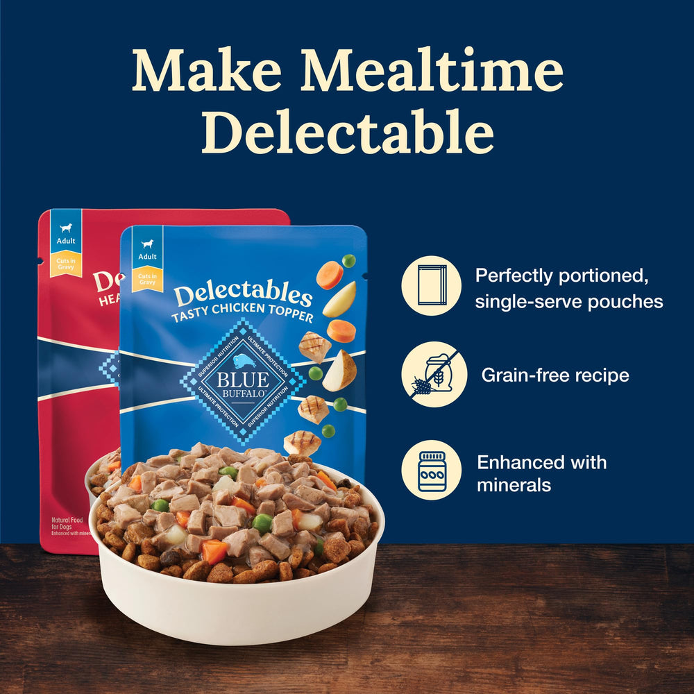 Blue Buffalo Delectables Beef Gravy Closeup – savory beef slices in gravy to pair with kibble.