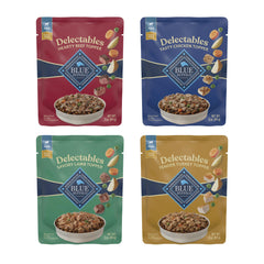 Blue Buffalo Delectables Chicken Topper pouch beside kibble for a tastier meal