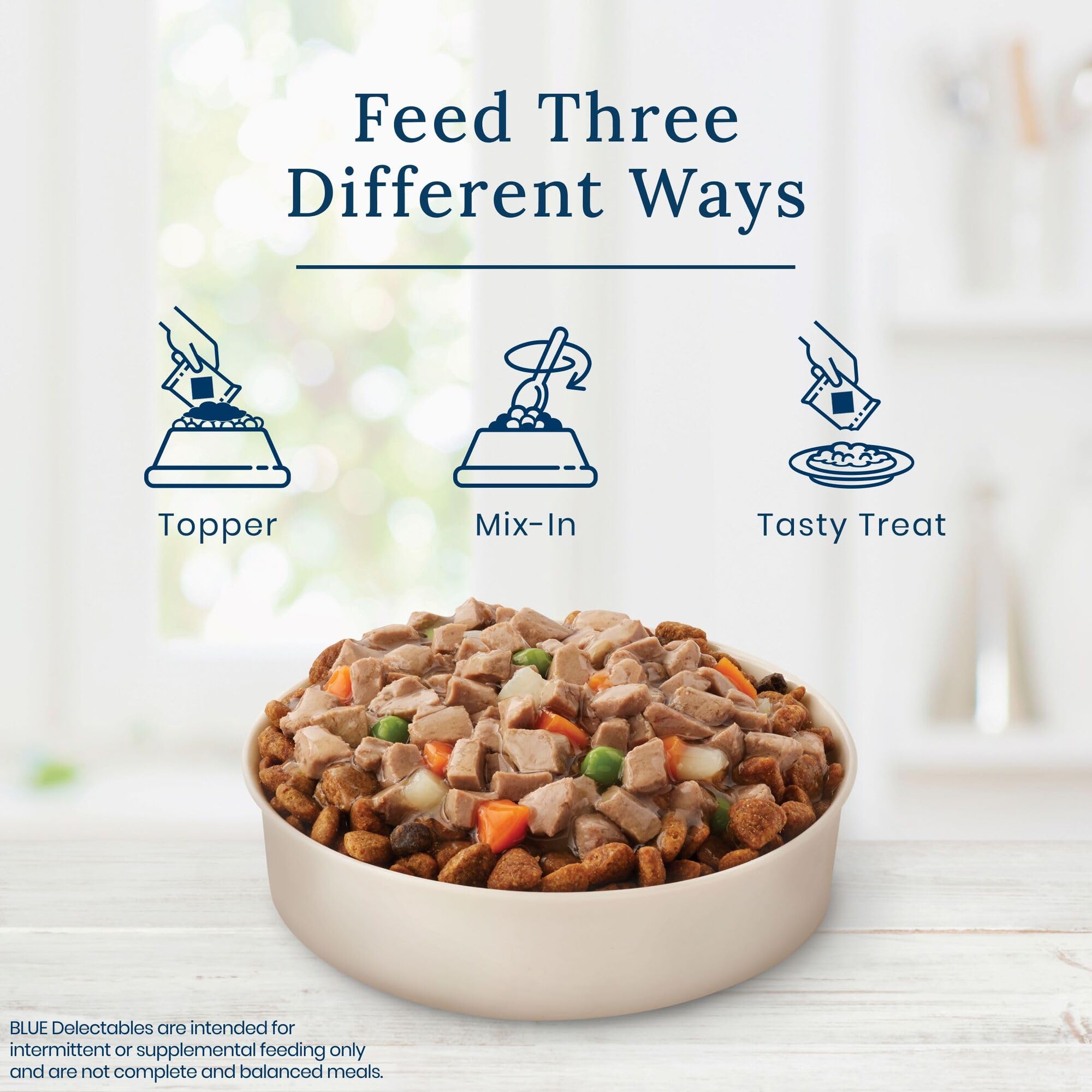 Blue Buffalo Delectables Turkey Topper pouch adds moisture and flavor to meals