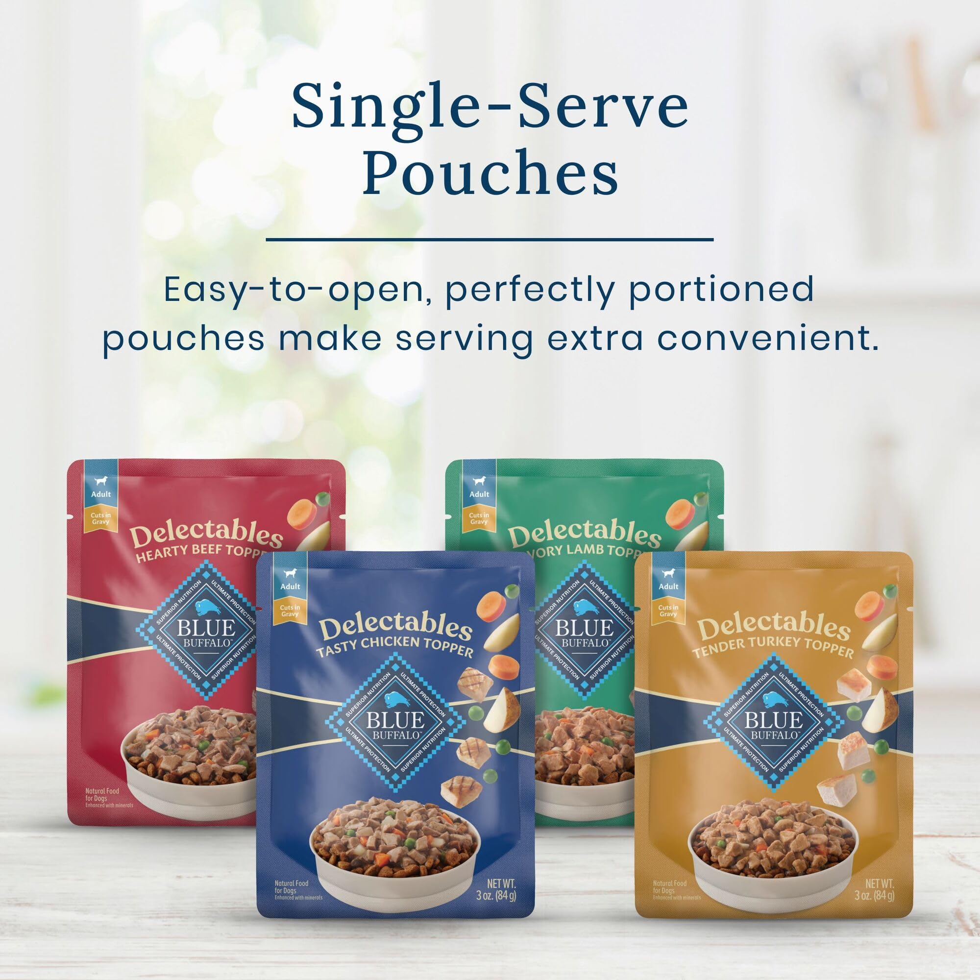 Blue Buffalo Delectables Variety Pack image shows all flavors for versatile feeding