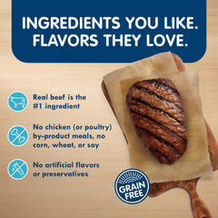 Blue Buffalo Delights Filet Mignon cups in gravy for small dogs; no artificial flavors