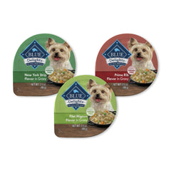 Blue Buffalo Delights Prime Rib cups in gravy for small breeds; real meat first