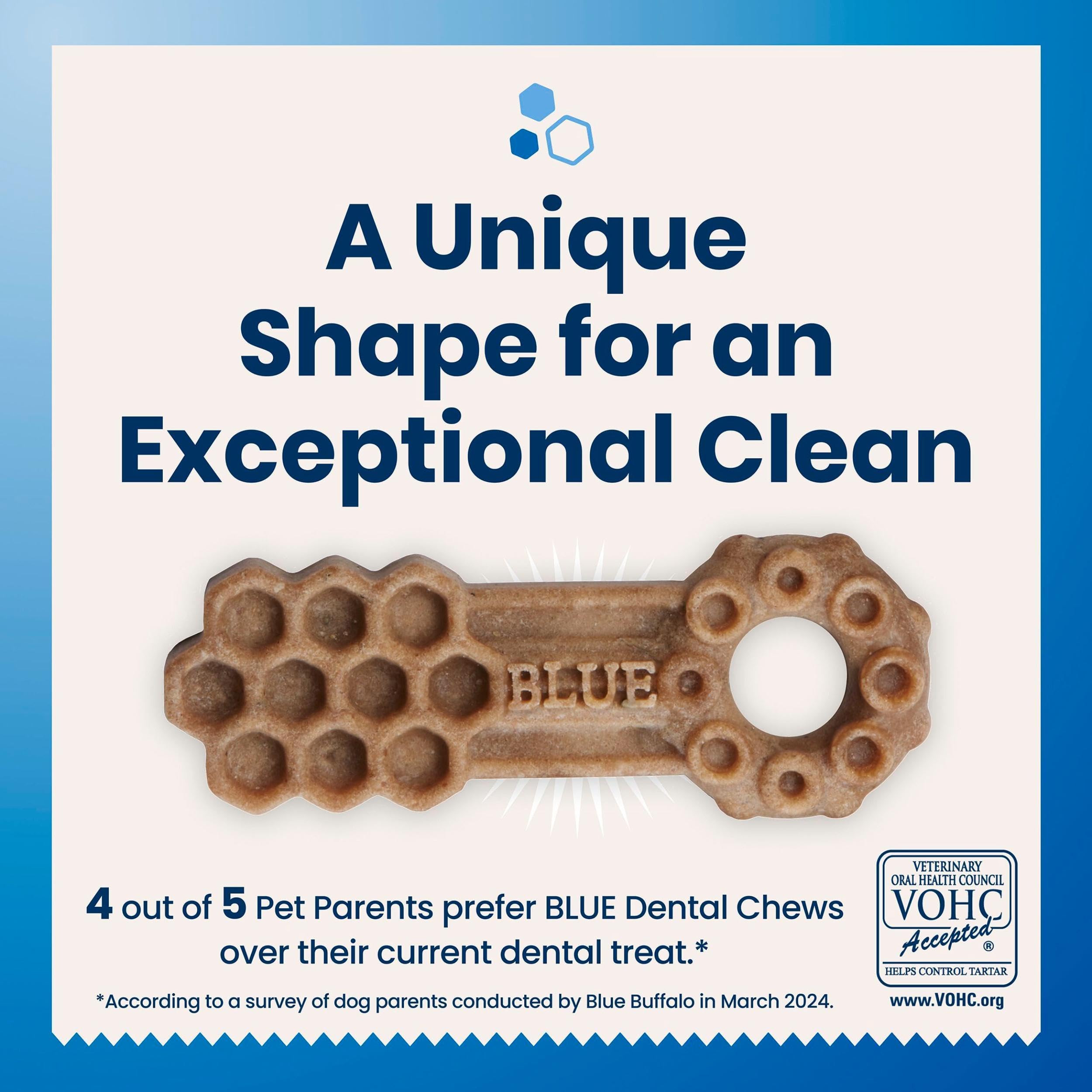 Blue Buffalo Dental Chews unique shape supports chewing action