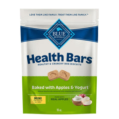 Blue Buffalo Health Bars mini crunch close-up shows apple-yogurt blend for rewards