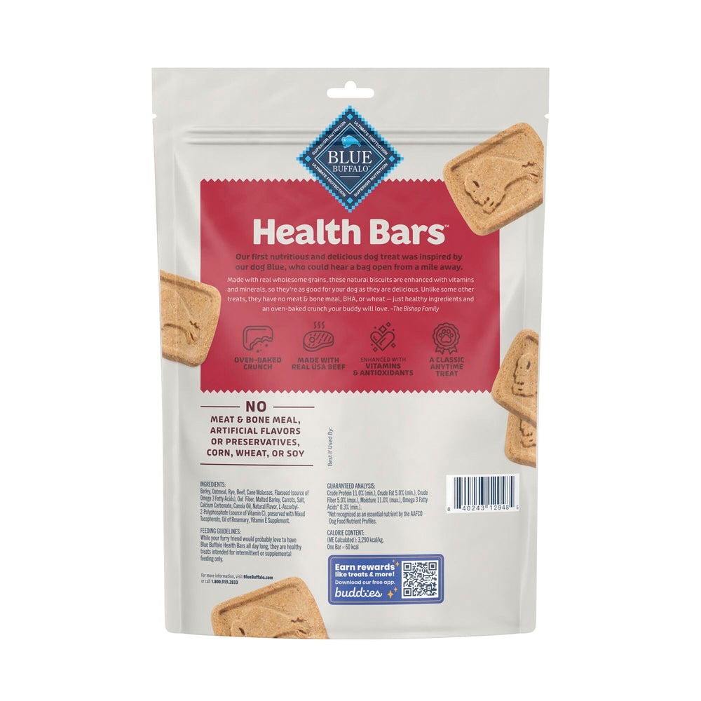Blue Buffalo Health Bars savory-beef aroma enhances snack appeal for dogs.