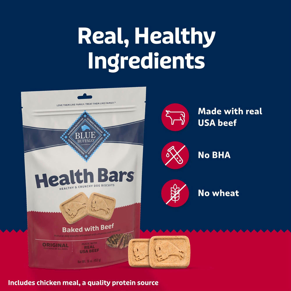 Blue Buffalo Health Bars fortified with vitamins and minerals for balanced snacking.