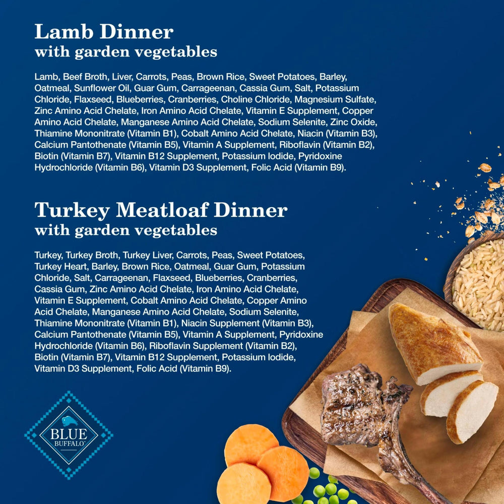 Blue Buffalo Homestyle packaging graphic displays product benefits and flavor options