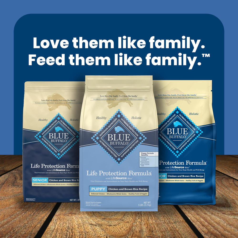 Blue Buffalo Life Protection puppy food packaging with 5-lb size label.