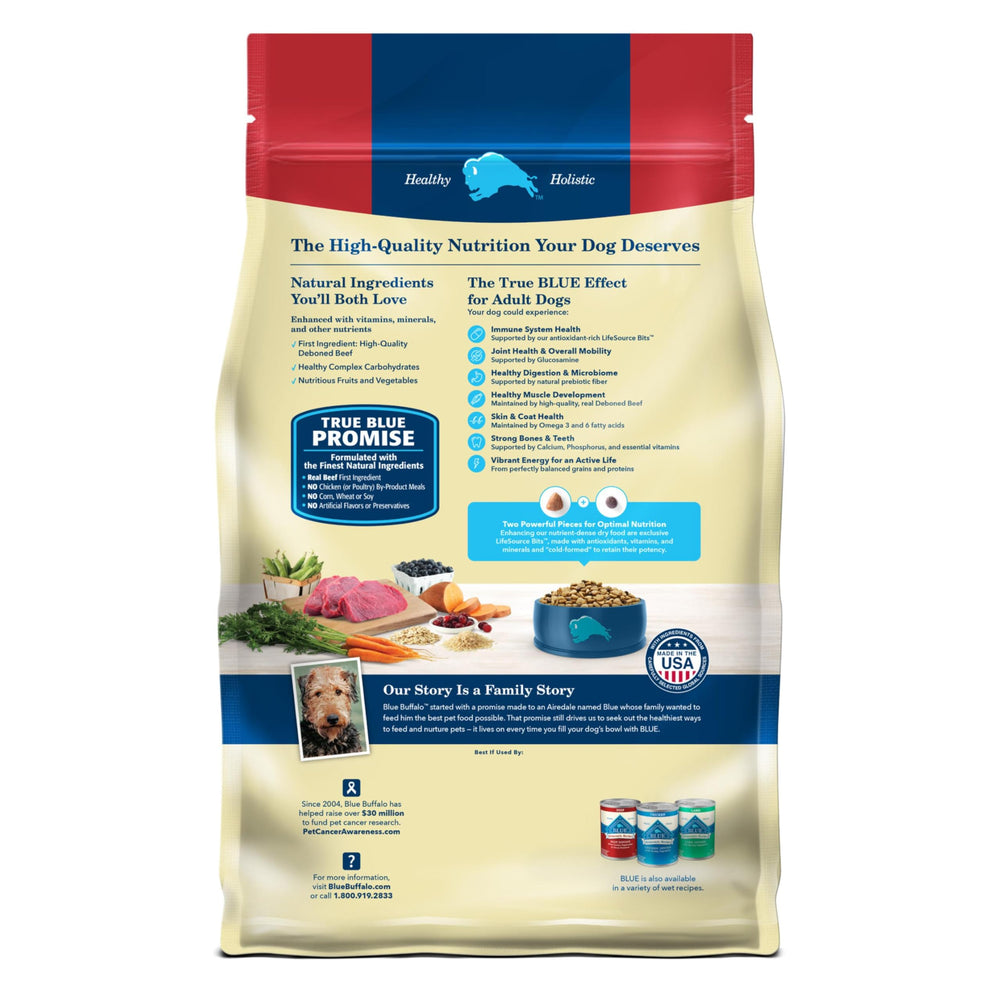Blue Buffalo Life Protection real-beef-first-ingredient close-up shows premium protein.