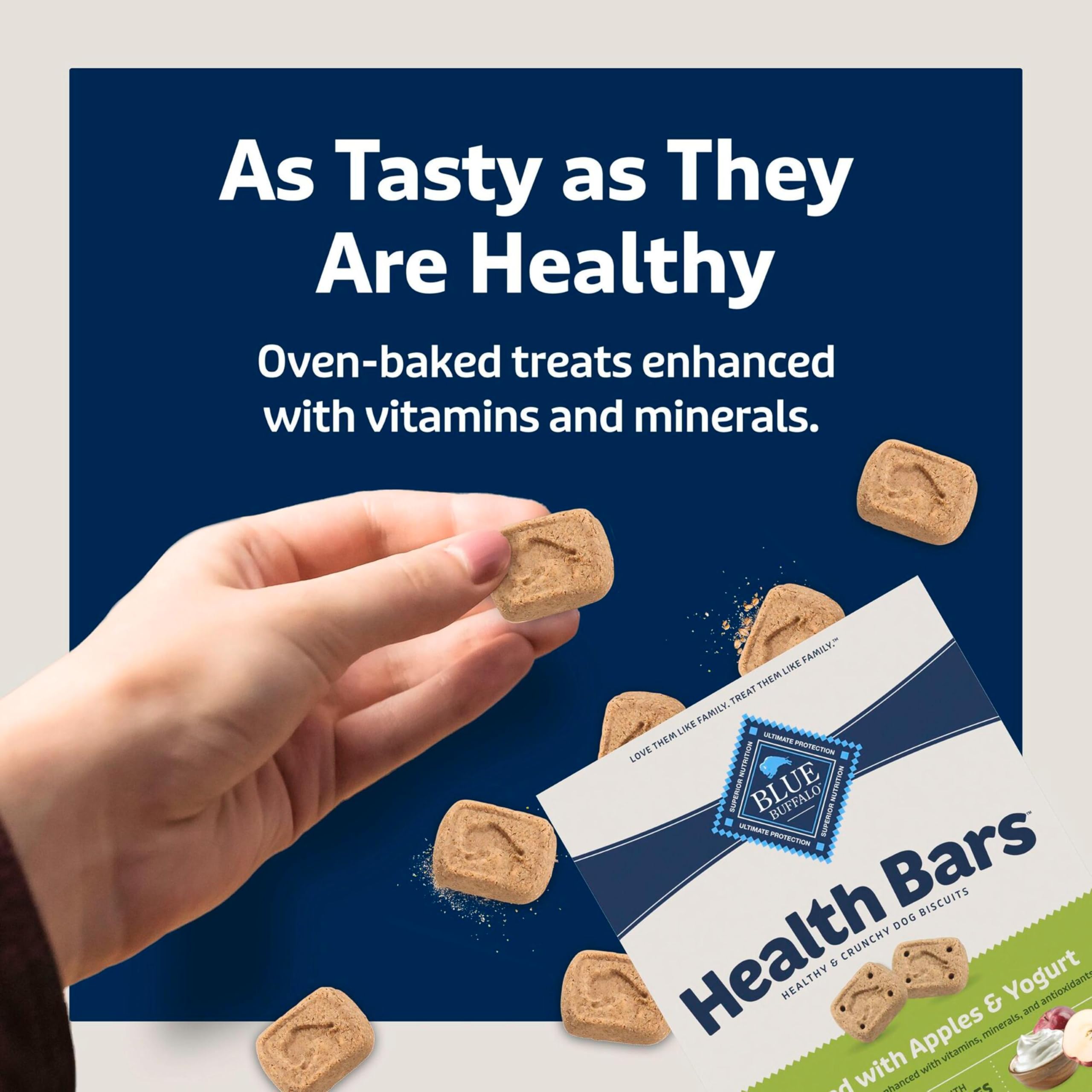 Blue Buffalo Mini Health Bars are oven-baked for a big crunch and flavor.