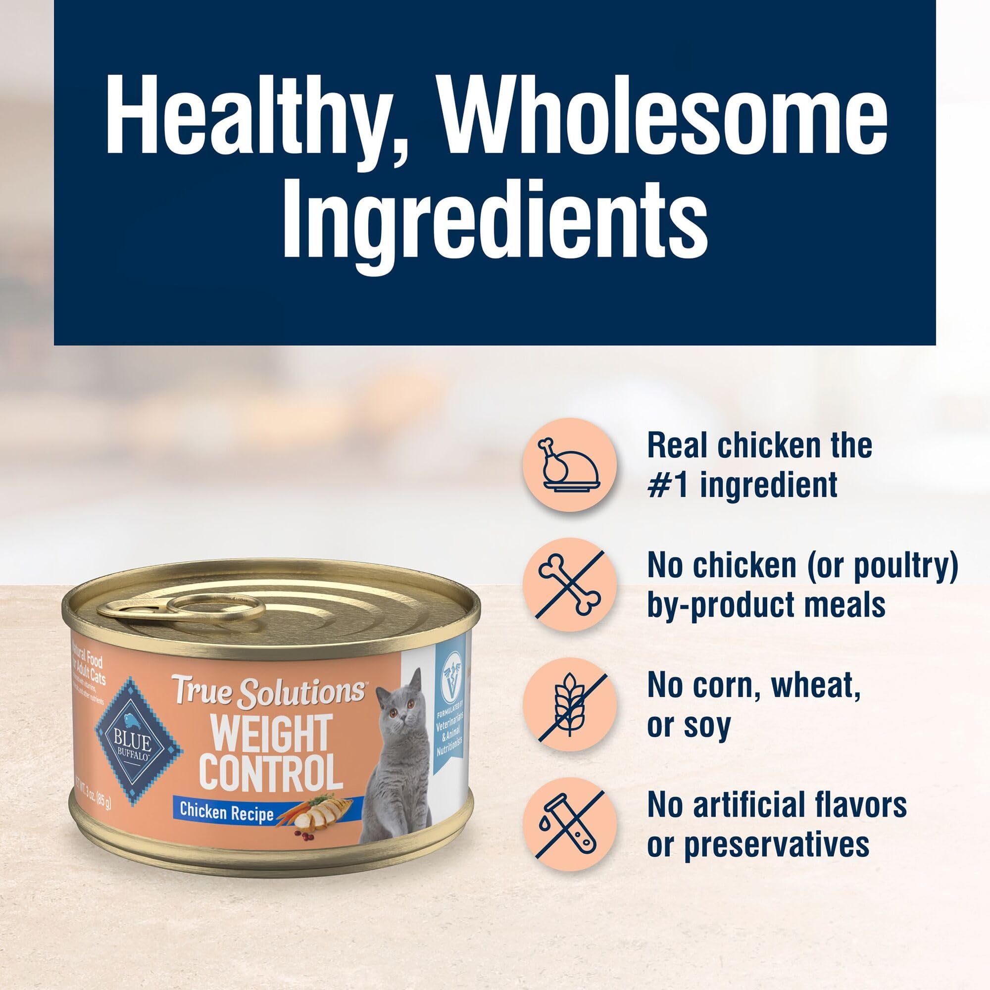 Blue Buffalo no by-product meals, corn, wheat, or soy.