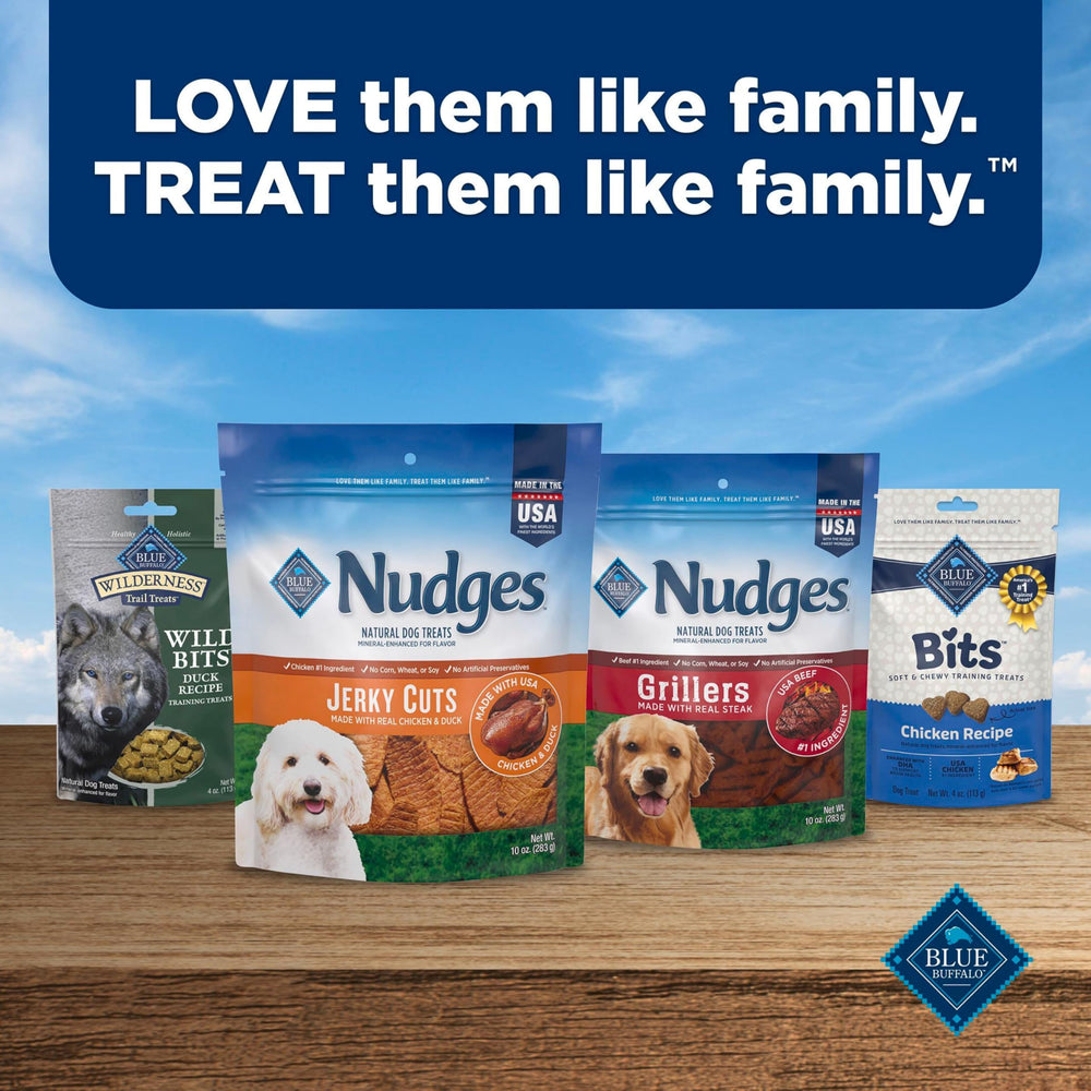 Blue Buffalo Nudges Jerky Cuts contain no corn, wheat, or soy.