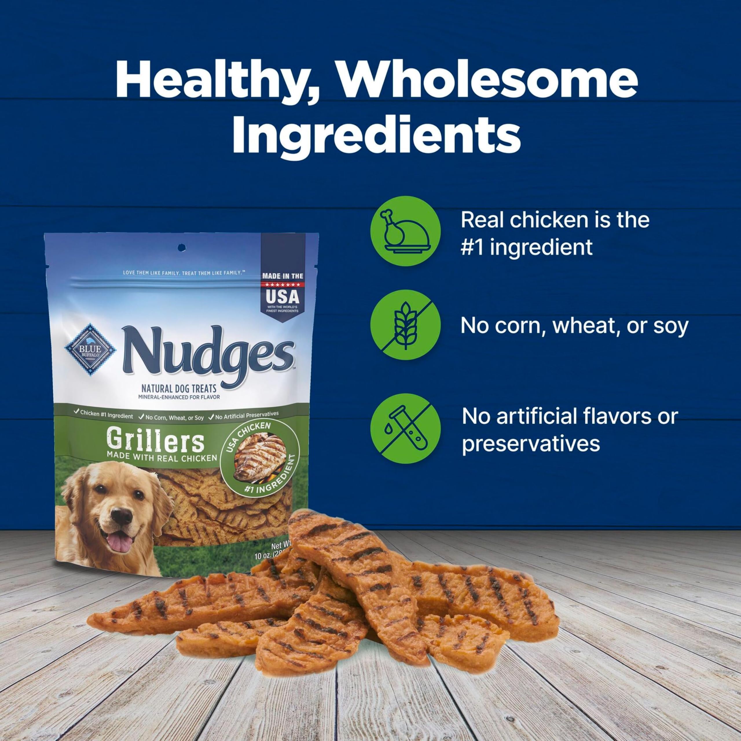 Blue Buffalo Nudges Grillers contain no artificial preservatives.