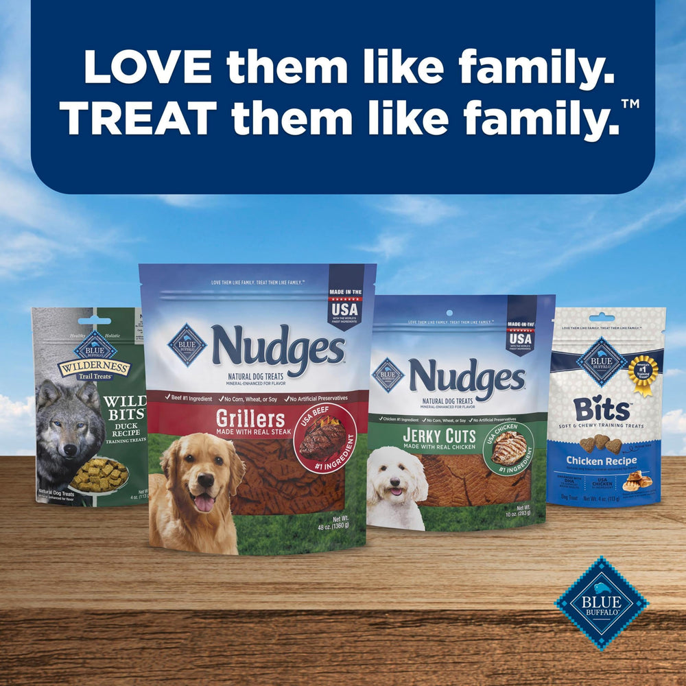 Blue Buffalo Nudges Grillers free from corn, wheat, and soy.
