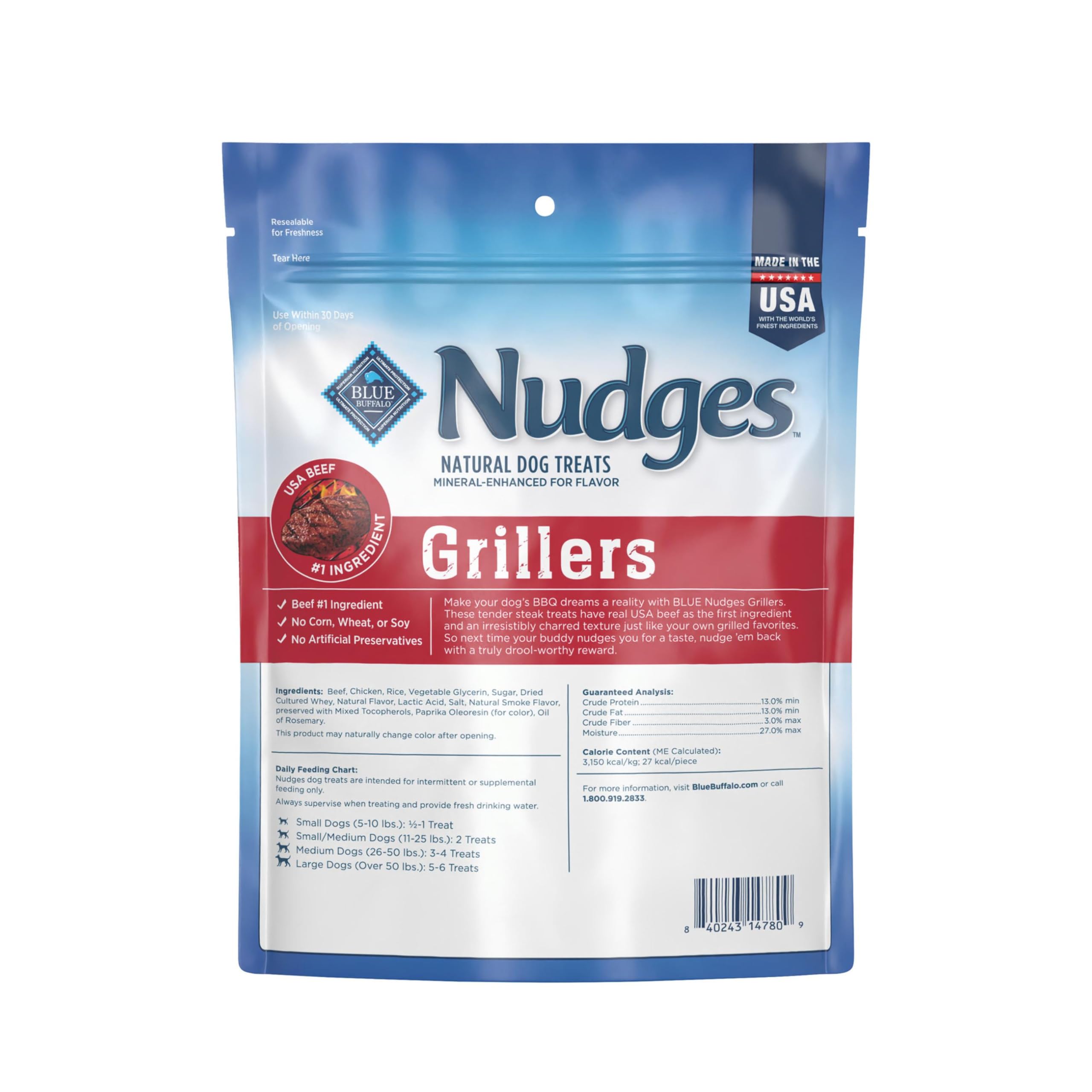 Blue Buffalo Nudges Grillers tender texture highlighting charred chew