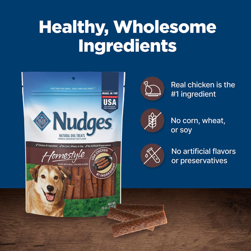 Blue Buffalo Nudges Homestyle treat ready-to-serve for busy households.