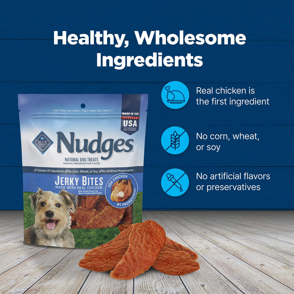 Blue Buffalo Nudges Jerky Bites 5 oz bag ready for daily treat routines.