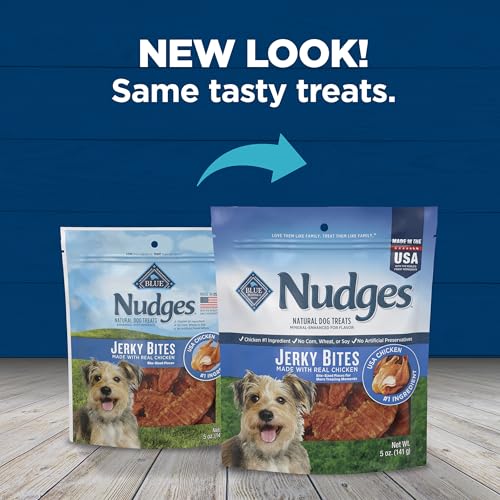 Blue Buffalo Nudges Jerky Bites suitable for all breeds and ages, day after day.
