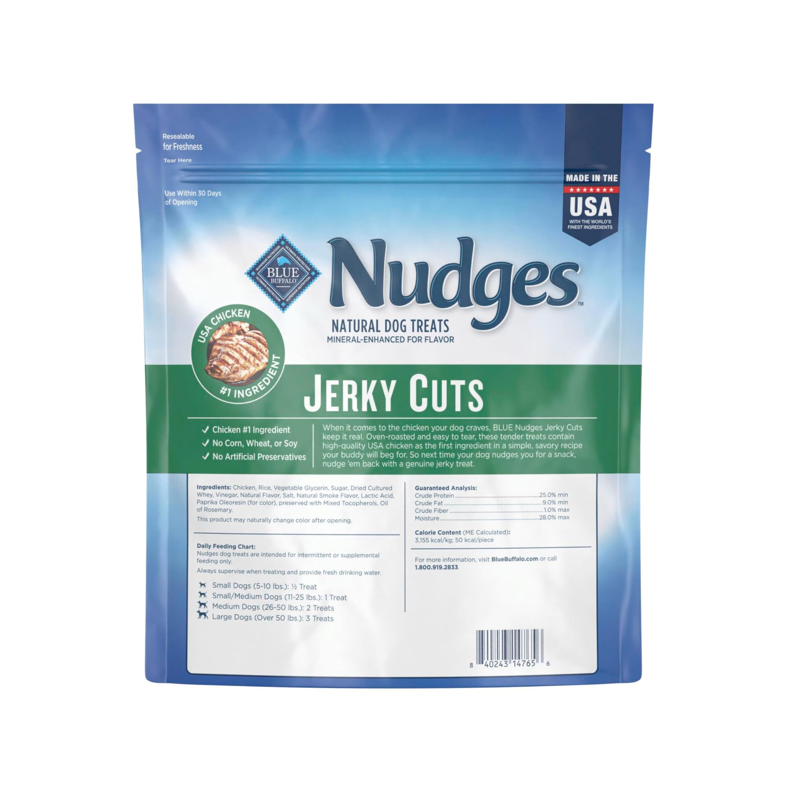 Nudges Jerky Cuts chicken oven-dried texture for chewy bite.