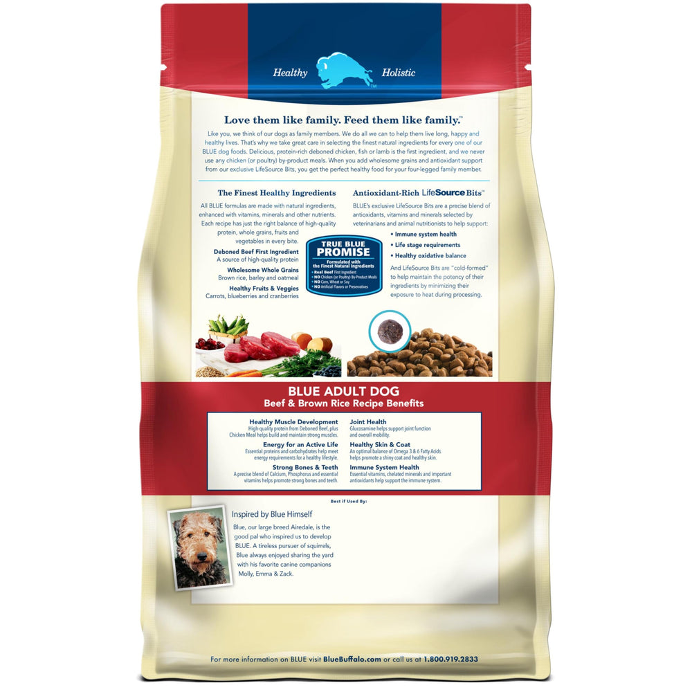 Blue Buffalo real beef first ingredient supports muscle development.