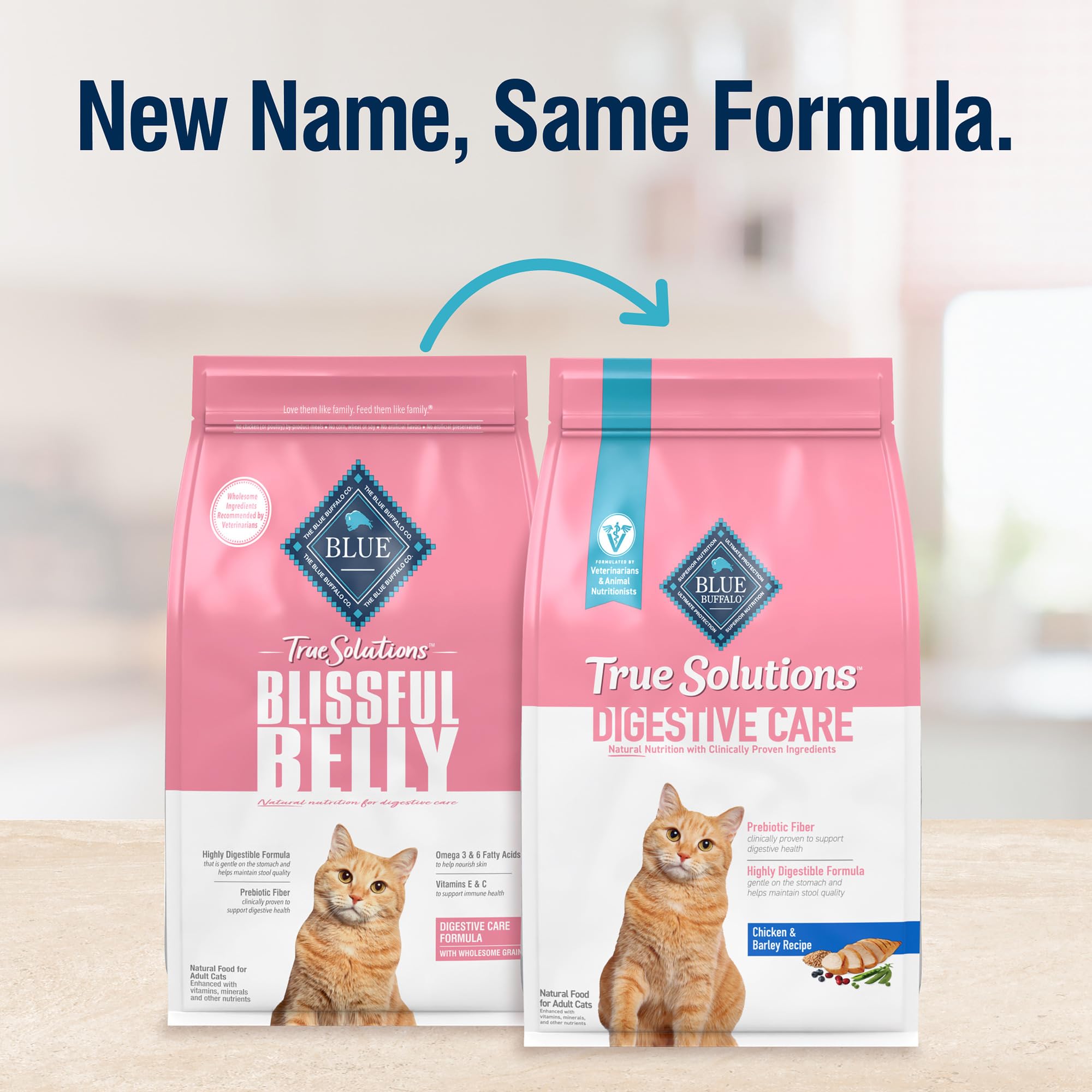 Blue Buffalo True Solutions bag highlights prebiotic fiber for digestive health.