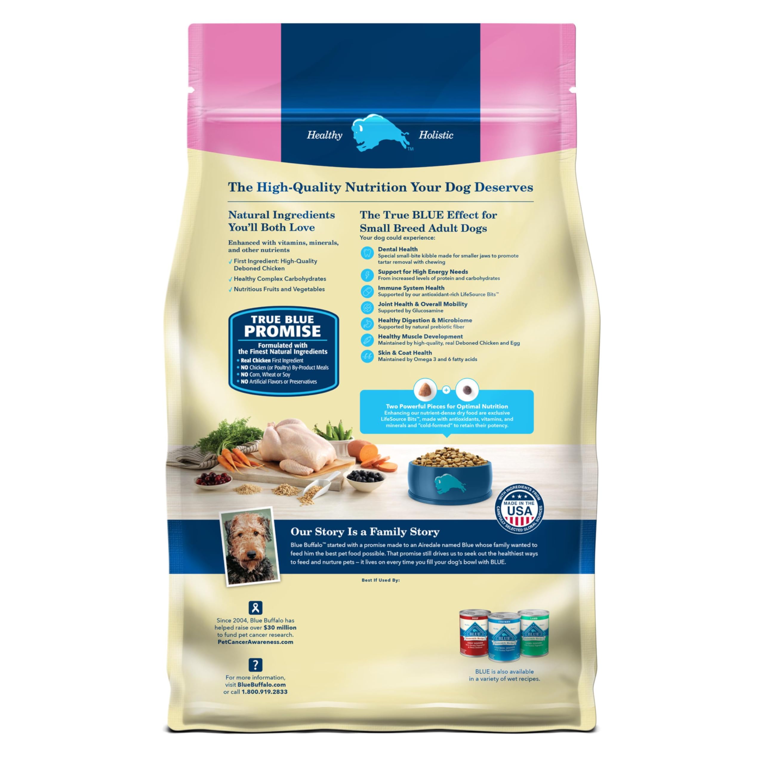 Blue Buffalo close-up shows real chicken first ingredient for quality protein
