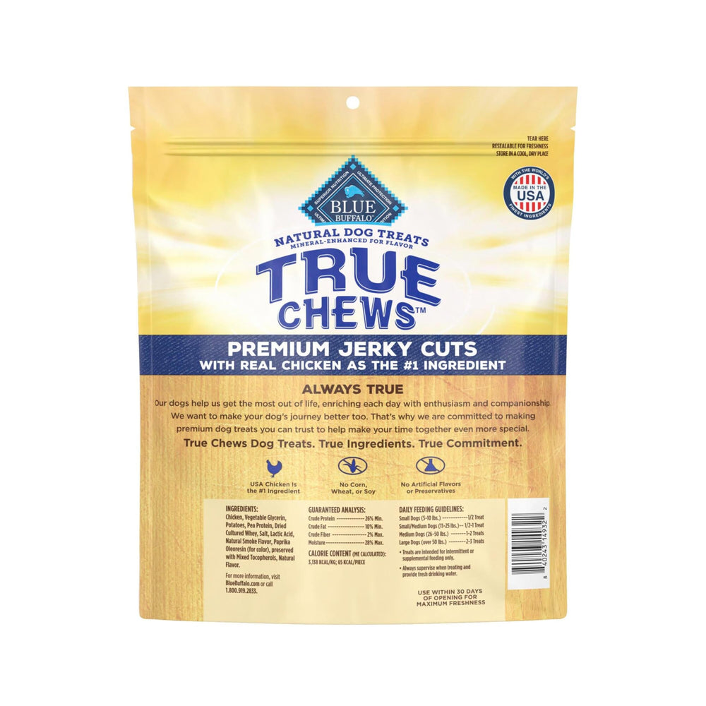 Blue Buffalo True Chews image highlights real chicken first for authentic flavor.