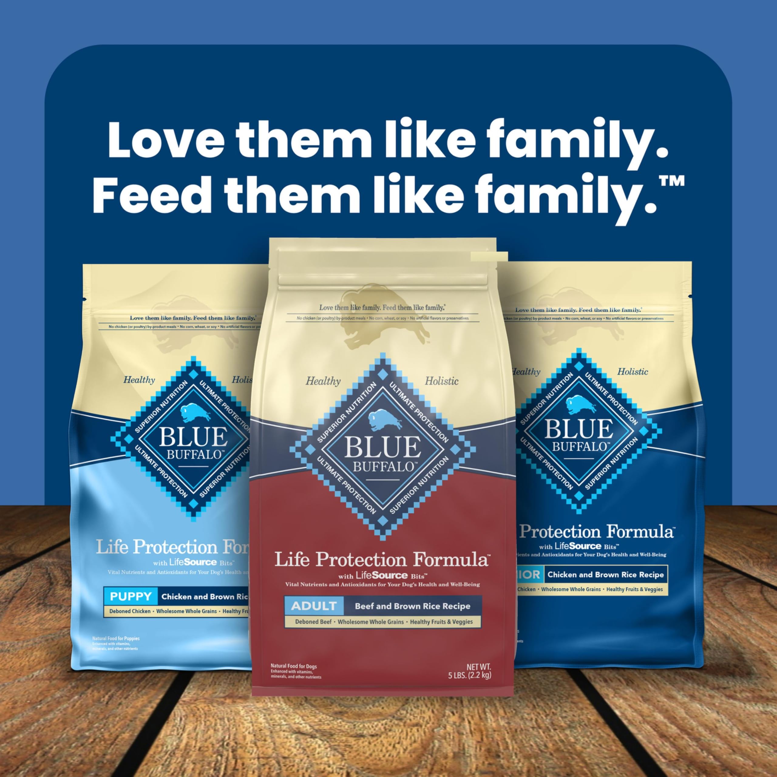 Blue Buffalo real meat with vegetables and fruit for balanced nutrition