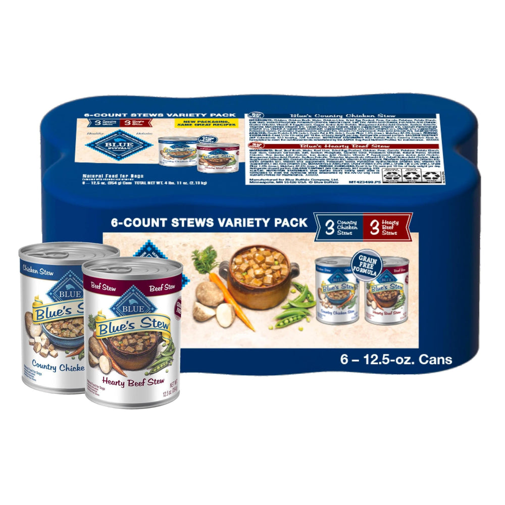 Blue Buffalo stew beef can with hearty meat chunks for mealtime flavor